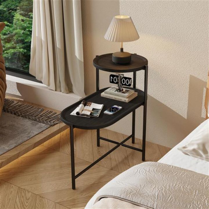 Round 2-Tier Coffee Table with Storage Tray for Living Room & Modern Decor