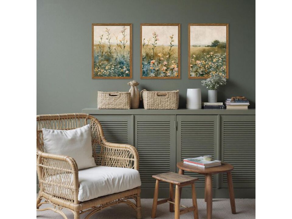 3 Piece Framed Wildflower Wall Art Vintage Floral Canvas Decor Home Living Rooms