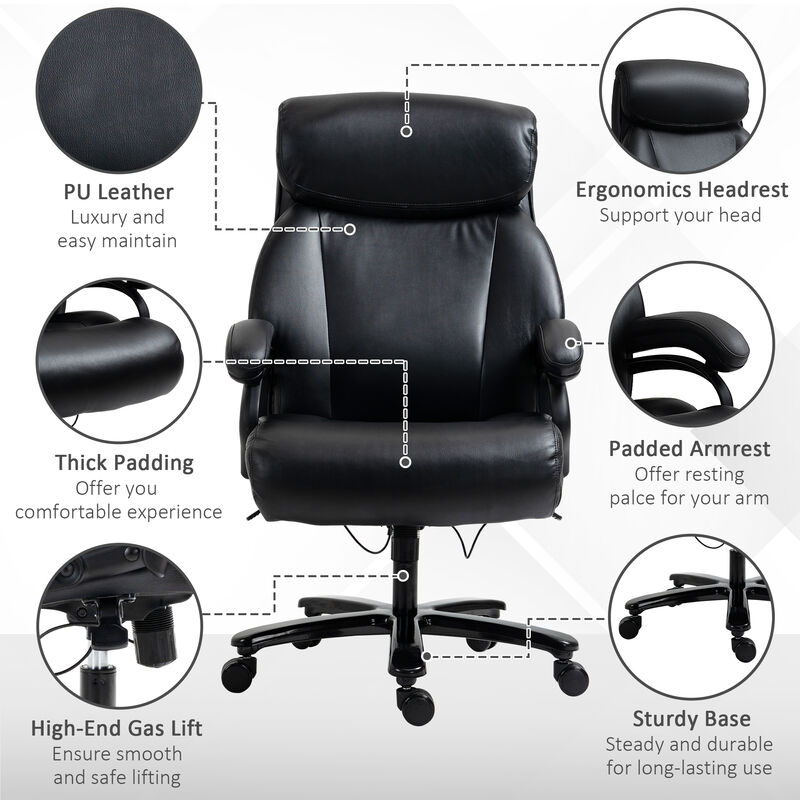 Big and Tall Executive Office Chair 396lbs High Back PU Leather Chair, Black