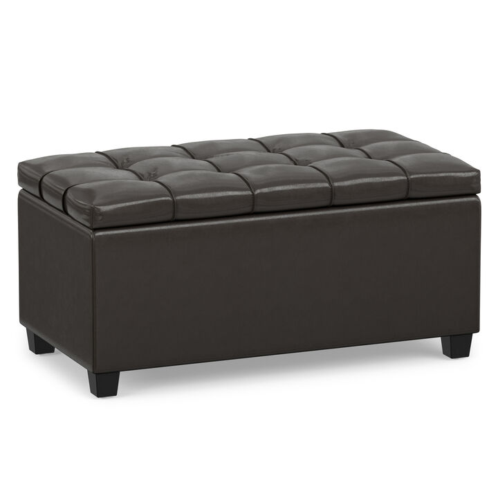 Sienna 33 inch Wide Transitional Rectangle Storage Ottoman Bench in Tanners Brown Vegan Faux Leather, Assembled