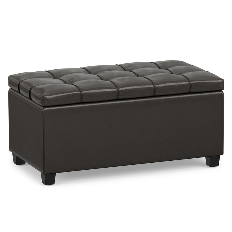 Sienna 33 inch Wide Transitional Rectangle Storage Ottoman Bench in Tanners Brown Vegan Faux Leather, Assembled image number 0