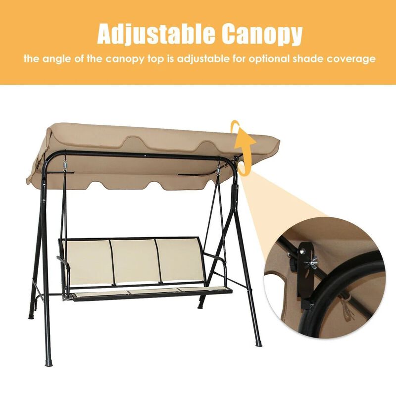Mondawe 3 Person Steel Frame Patio Swing with Polyester Angle and Adjustable Canopy