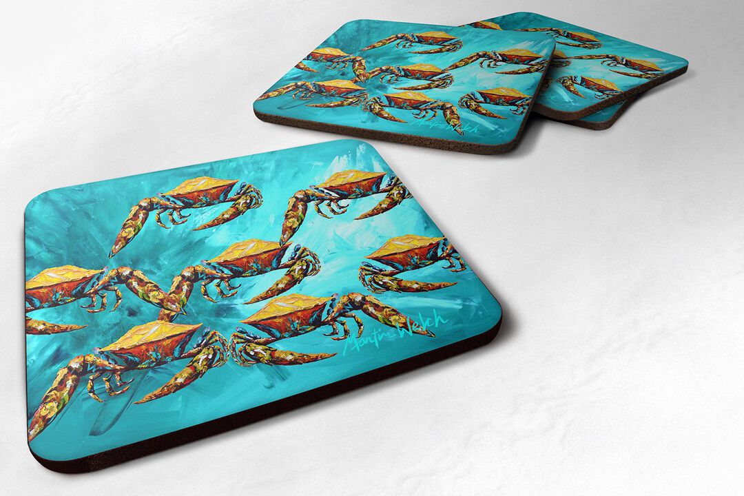 Caroline's Treasures MW1140FC Crab Lotta Crabs Foam Coasters (Set of 4), 3.5 H x 3.5 W, Multicolor