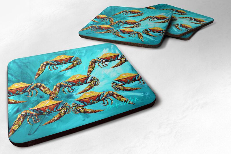 Caroline's Treasures MW1140FC Crab Lotta Crabs Foam Coasters (Set of 4), 3.5 H x 3.5 W, Multicolor image number 0