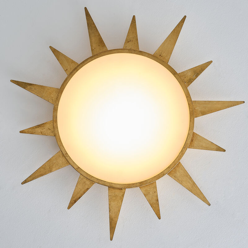 25" Vintage Antique Painted Gold Sunburst Flush Mount Ceiling Light