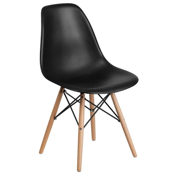 Flash Furniture Elon Series Black Plastic Chair with Wooden Legs