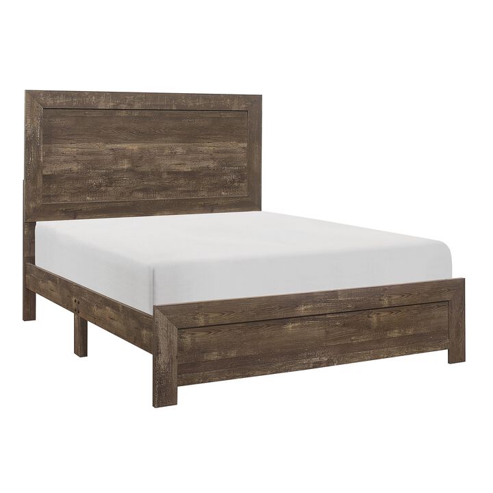 Rustic Panel Design Wooden Queen Size Bed with Block Legs Support, Brown-Benzara