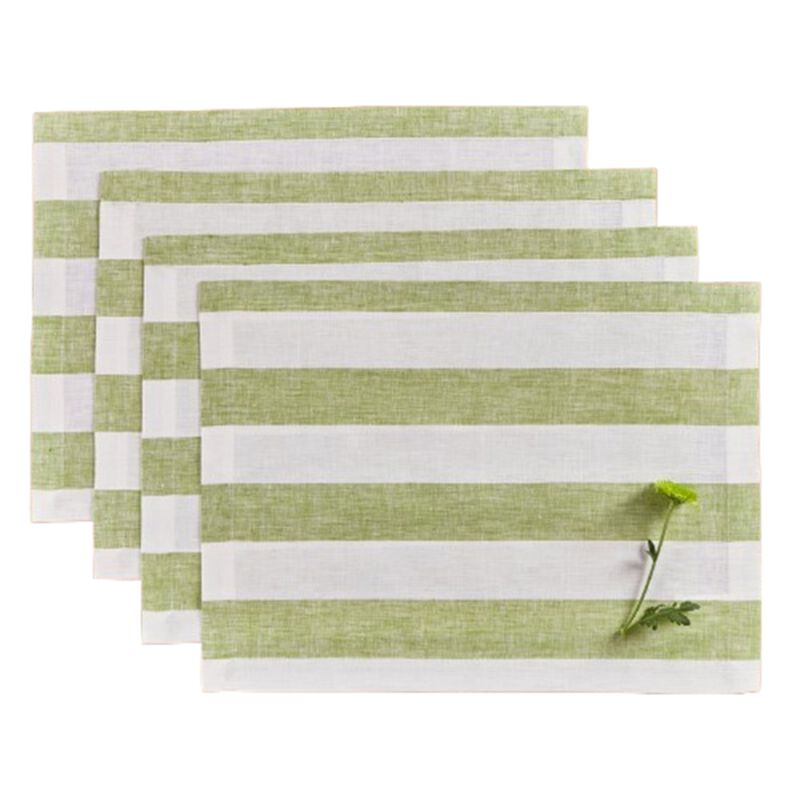 Solino Home Cabana Stripe 100% Linen Placemats &ndash; Set of 4, 14 x 19 in, Machine Washable, Holiday and Everyday Dining