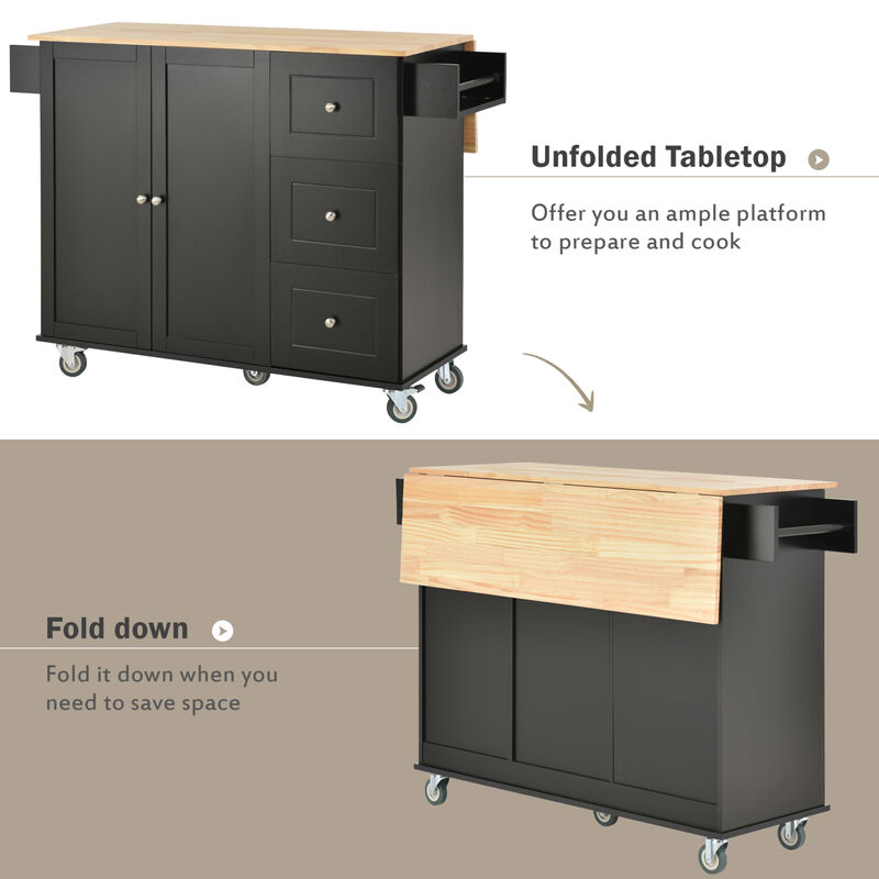 ELEMENT ACE Multifunctional Rolling Kitchen Island with Drop Leaf Breakfast Bar and Ample Storage Cabinet image number 8