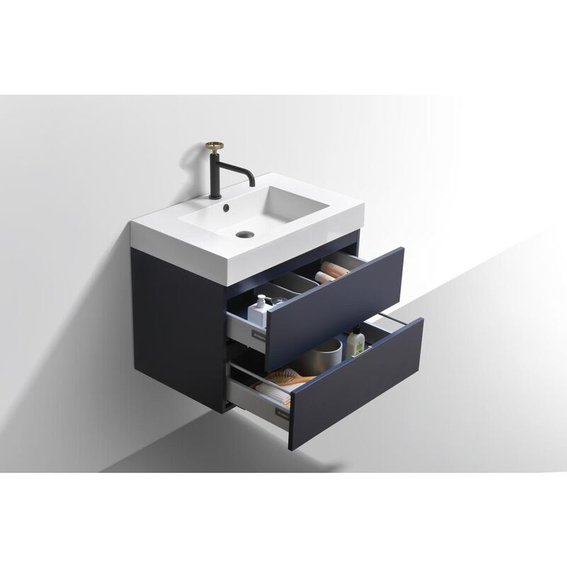 Kubebath Bliss 30 Blue Wall Mount Modern Bathroom Vanity