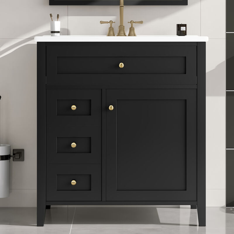 Merax Bathroom Storage Vanity with 3 Left Drawers, Right Cabinet with Adjustable Shelves image number 2