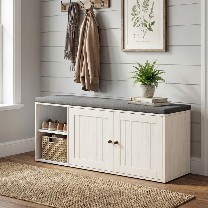 Storage Bench with Door Shoe Cabinet for Entryway Organization image number 6