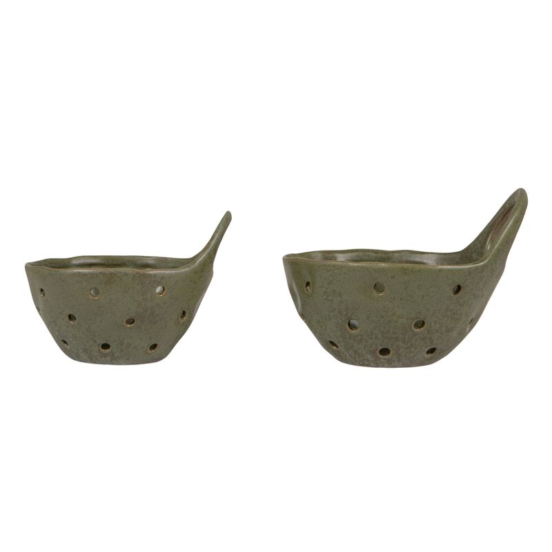 Reactive Glaze Stoneware Colanders, Green, Set of 2 image number 4