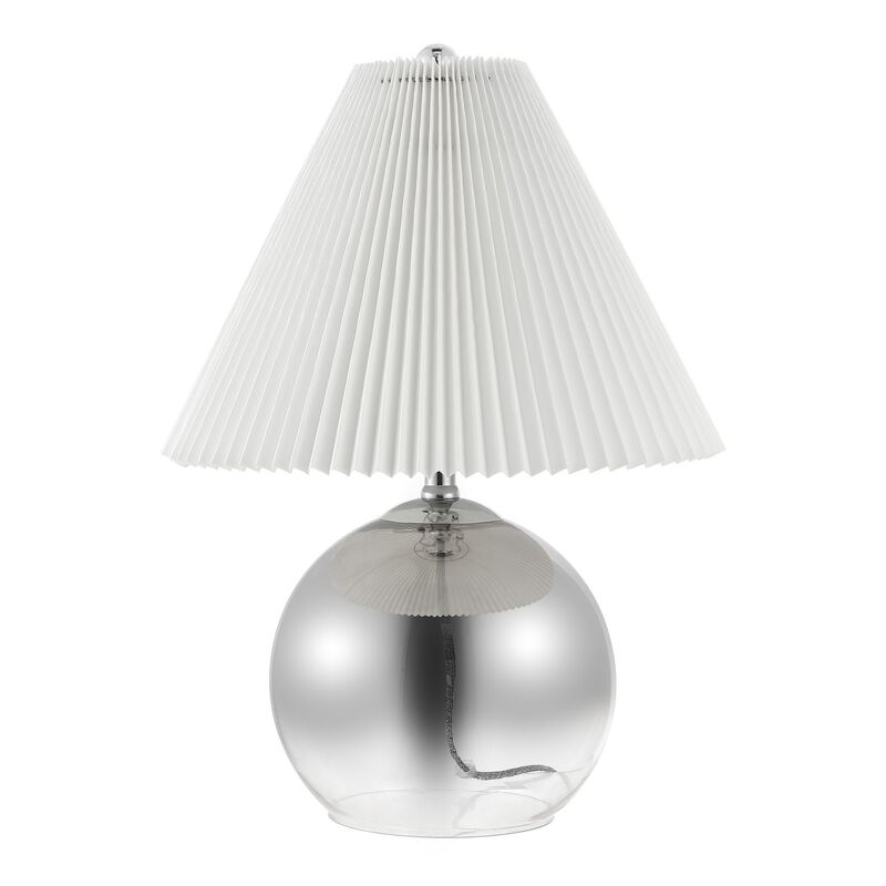 Louisa Mid-Century Modern Round Glass/Iron Pleated Shade LED Table Lamp