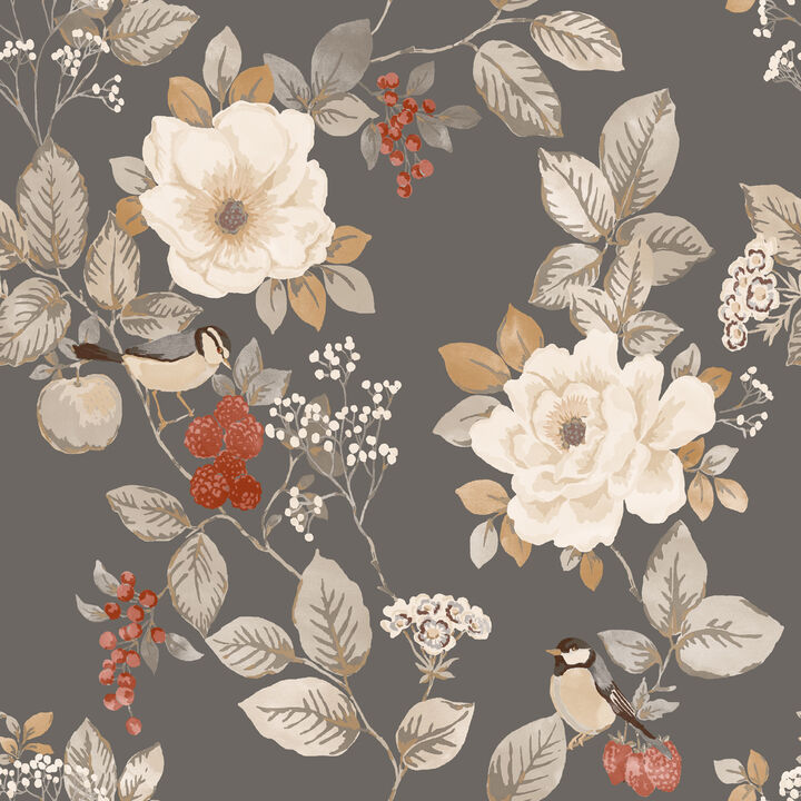Bramble Charcoal Floral Wallpaper