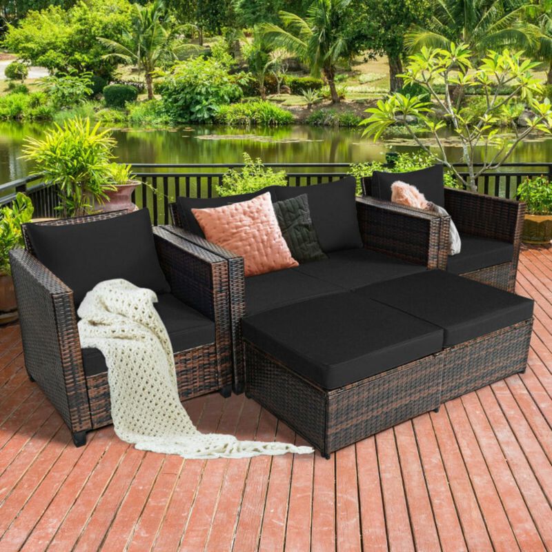 Hivvago 5 Pieces Patio Rattan Furniture Set with Removable Cushions