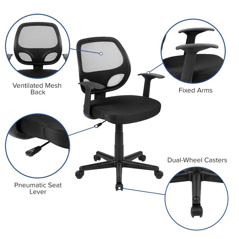 Flash Furniture Fundamentals Mid-Back Black Mesh Swivel Ergonomic Task Office Chair with Arms image number 2