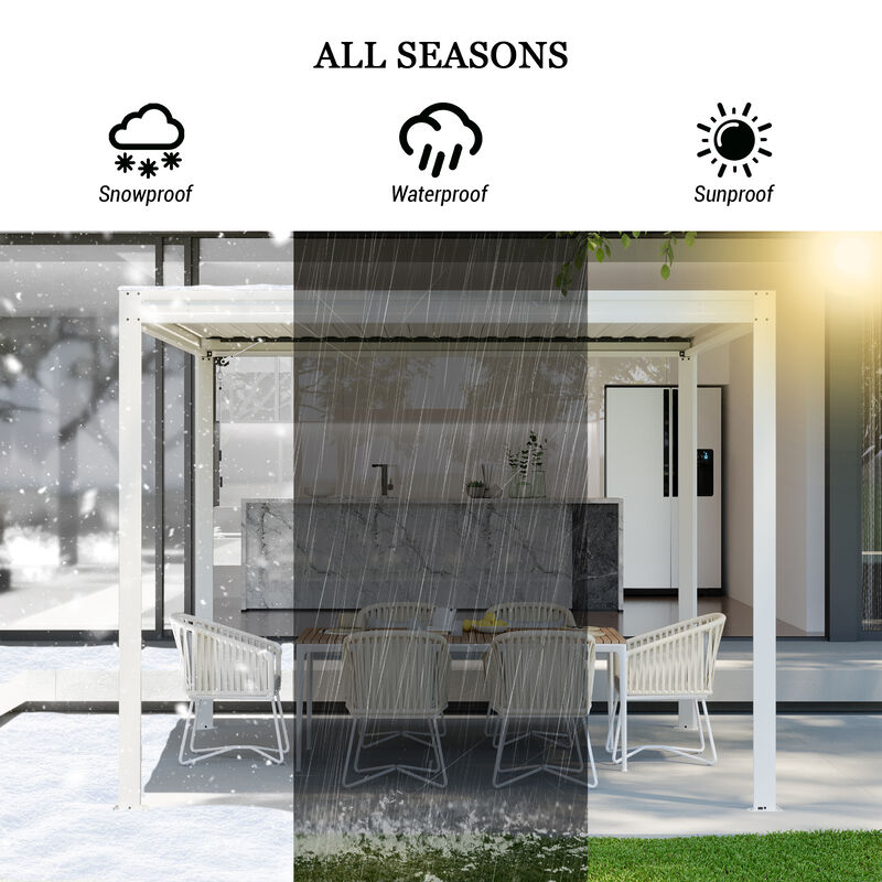 MONDAWE 10X10FT Outdoor Louvered Aluminum Pergola with Adjustable Roof and Efficient Drainage System for Patio, Deck, Garden