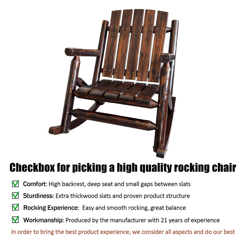 Rustic Log Wooden Rocking Chair, Handcrafted Solid Fir Wood Outdoor Rocker for Porch, Patio, Heavy-Duty 700 LBS, Weather-Resistant Finish, Natural Charm