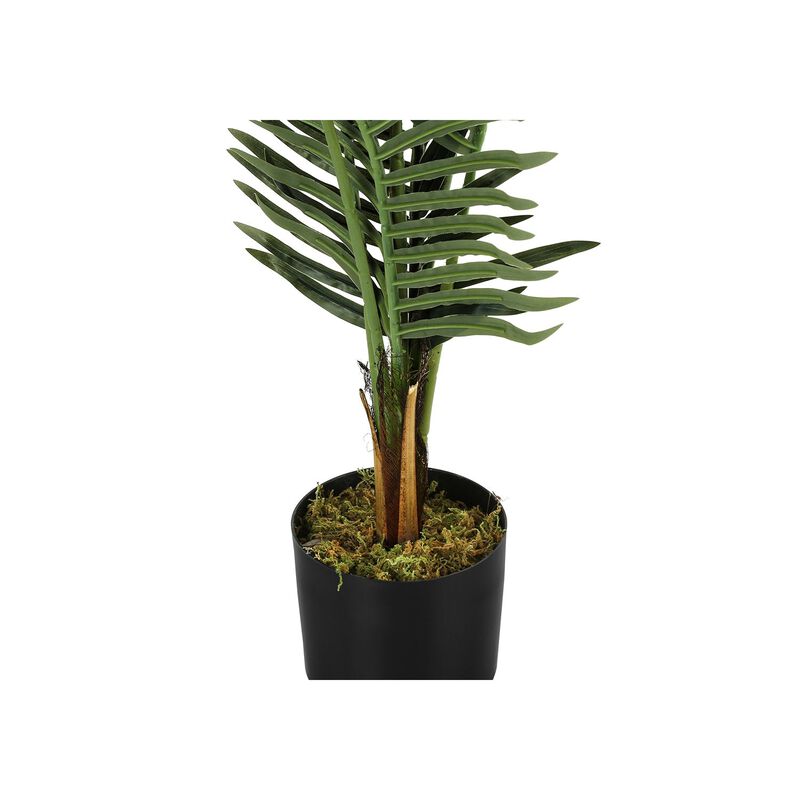 Monarch Specialties I 9537 - Artificial Plant, 47" Tall, Palm Tree, Indoor, Faux, Fake, Floor, Greenery, Potted, Real Touch, Decorative, Green Leaves, Black Pot