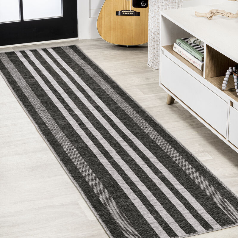 Vichy Geometric Striped Machine Washable Area Rug