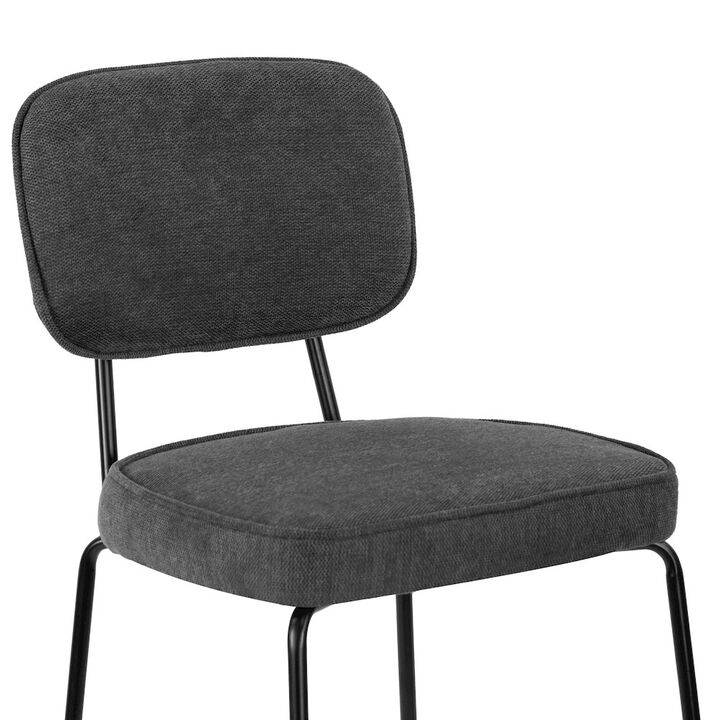 Glamour Home Set of 2 Avel Gray Fabric Counter Stool with Black Metal Legs