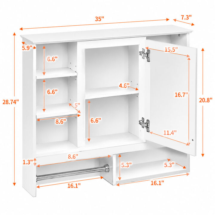 ELEMENT ACE 35 Inch Wall-Mount 2-in-1 Mirror Cabinet with Adjustable Shelves Soft-Closing Hinges Open Storage for Bathroom Bedroom Living Room Organization