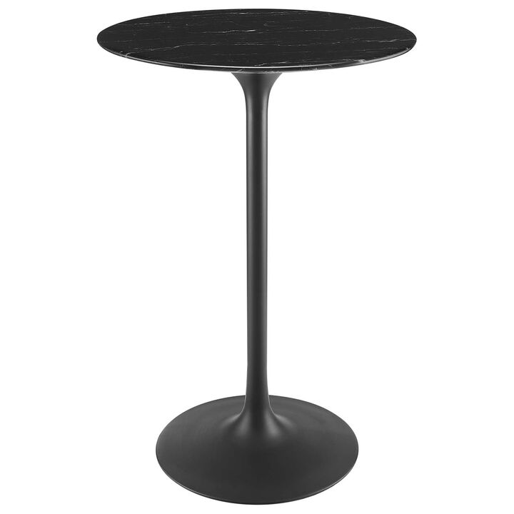 Modway Lippa Bar Table, 28" Artificial Marble Round Top, Black Black
