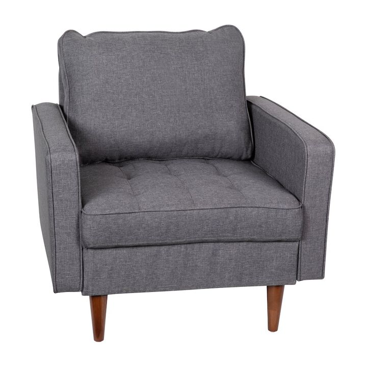 Flash Furniture Armchair with Tufted Faux Linen Upholstery, Solid Wood Legs in Dark Gray