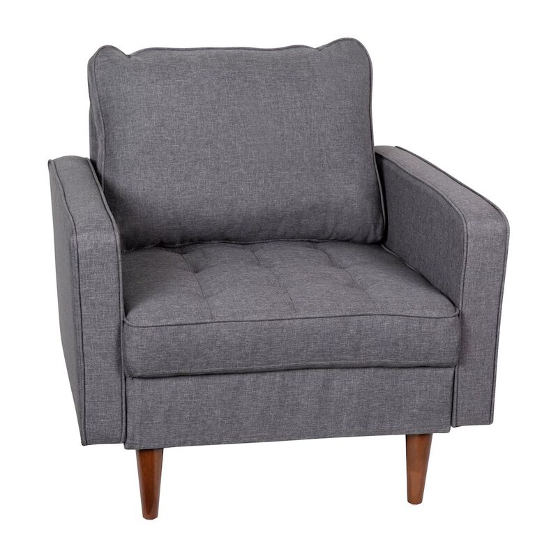 Flash Furniture Armchair with Tufted Faux Linen Upholstery, Solid Wood Legs in Dark Gray image number 0