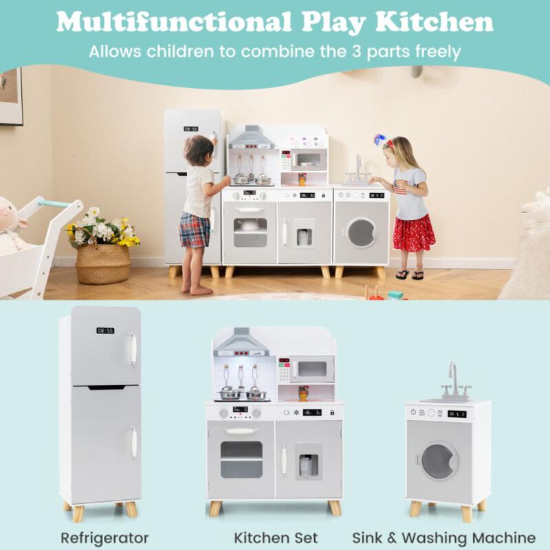 Hivvago Kids Kitchen Playset 3-in-1 with Refrigerator and Washing Machine