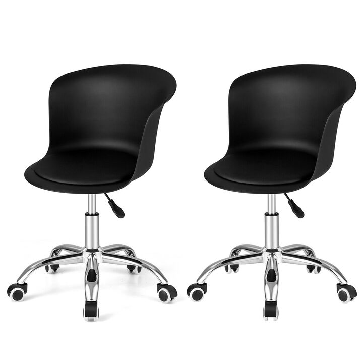 Set of 2 Office Desk Chair with Ergonomic Backrest and Soft Padded PU Leather Seat