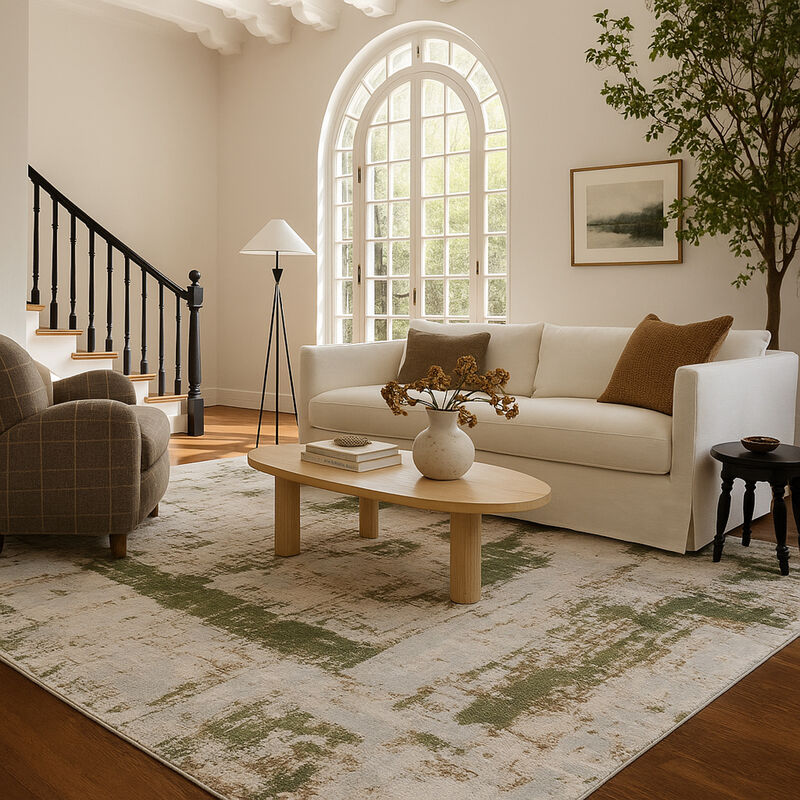 Rug Branch Silvan Contemporary Abstract Green Beige Indoor Area Rug