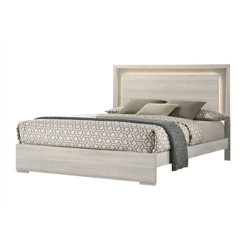 3pc King Bedroom Set, White Wash, Stone Gray, 2 Nightstands image number 2
