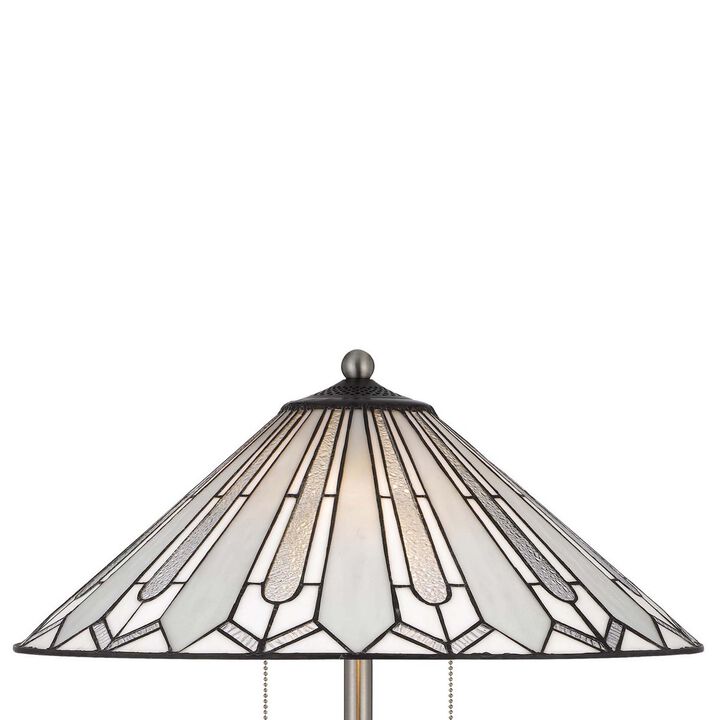 Kio 61 Inch Floor Lamp, Modern Tiffany Style Stained Glass, Silver Metal - Benzara