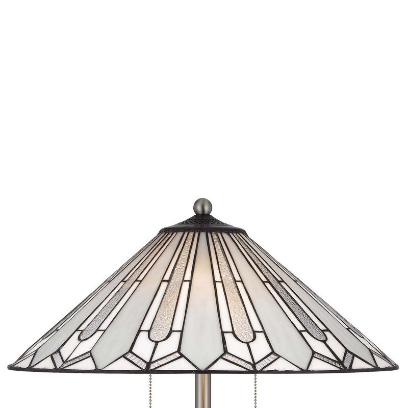 Kio 61 Inch Floor Lamp, Modern Tiffany Style Stained Glass, Silver Metal - Benzara