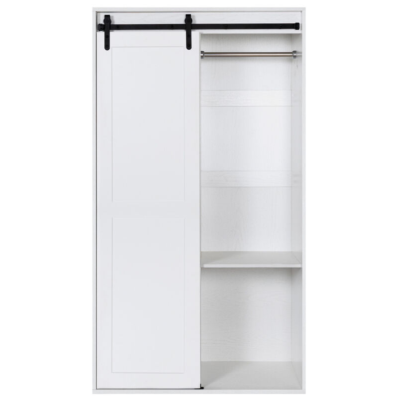 71-inch High wardrobe and cabinet Clothes Locker classic sliding barn door armoscope locker organizer for bedroom cloakroom, living room, color white