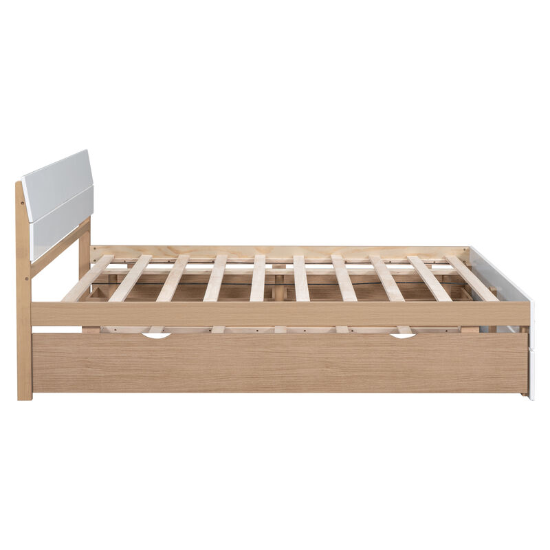 Whisen Modern Full Bed Frame With Twin Size Trundle And 2 Drawers