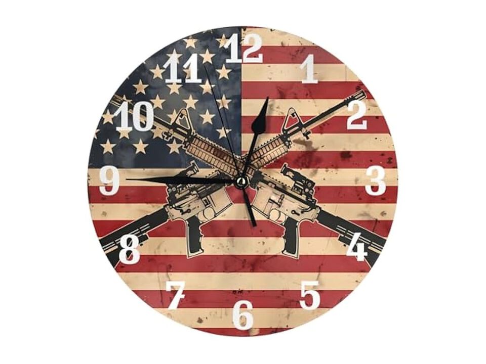 American Flag Gun Wall Clock 84 Inch Silent Non Ticking Modern Battery Operated