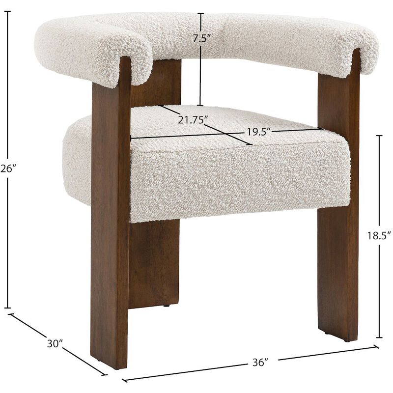 Meridian Furniture Barrel Cream Boucle Fabric Dining Chair