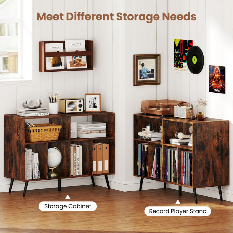 Record Player Stand with Charging Dock and Open Shelves for Media-Rustic Brown image number 6