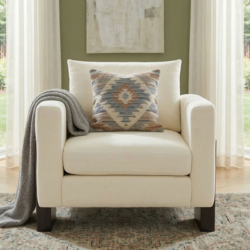 Merax Elegant PU Upholstered Club Accent Chair with Integrated Architectural Armrests image number 2