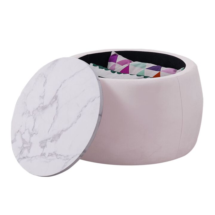 Round Ottoman Accent Side Coffee Table with Storage Reversible Lid Tray