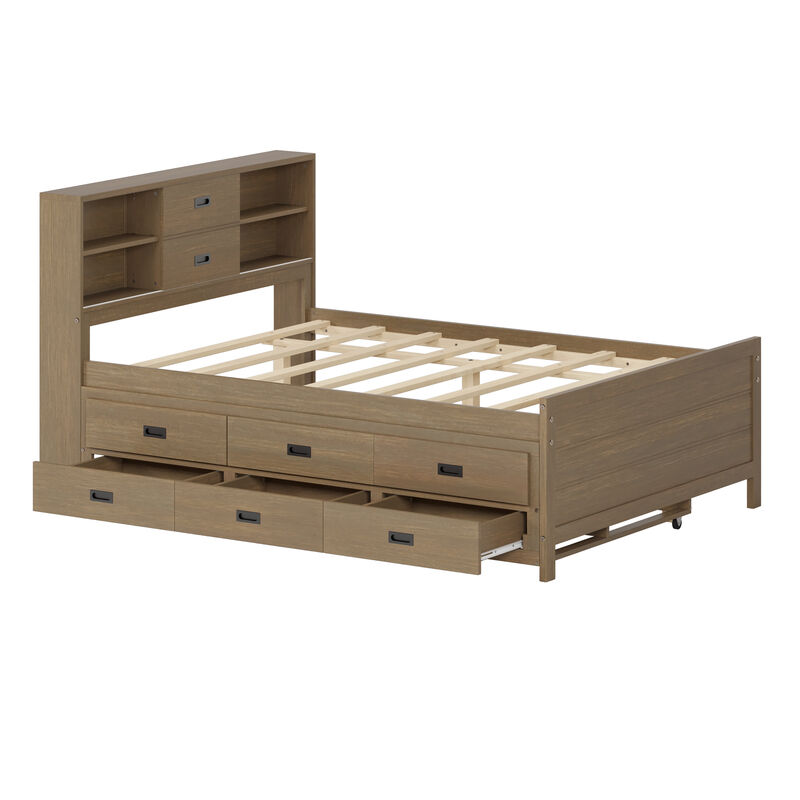 Merax Captain Bed with Storage Bookcase Headboard