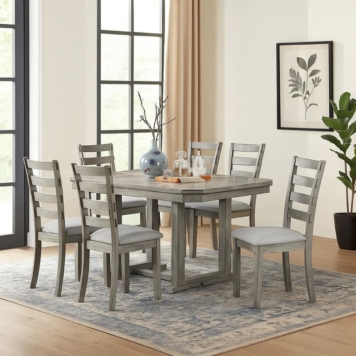 Lais 7pc Dining Table Set with 6 Ladderback Chairs, Rustic Gray