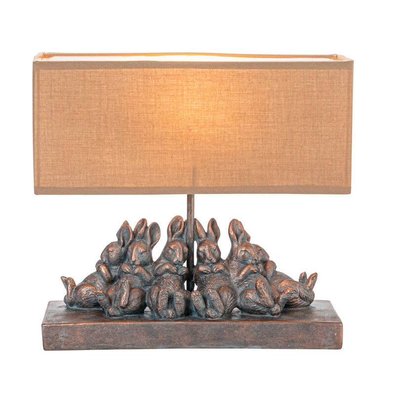 Resin Rabbit Table Lamp with Rectangle Linen Shade, Bronze Finish image number 4