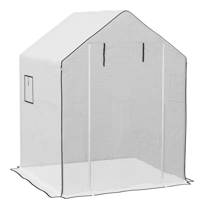 Outsunny 1 Piece Walk-in Greenhouse Replacement Cover for 01-0472 w/ Roll-up Door and Mesh Windows, 55"x56.25"x74.75" Reinforced Anti-Tear PE Hot House Cover (Frame Not Included), White