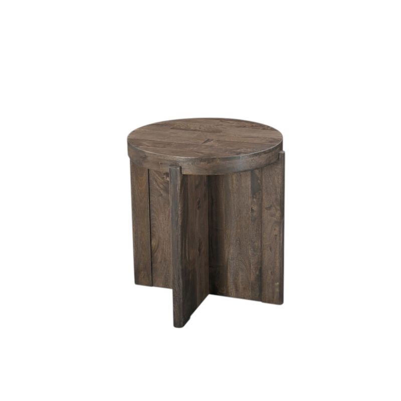 HomeRoots 24" Brown Solid Wood Round Cross Leg End Table image number 5