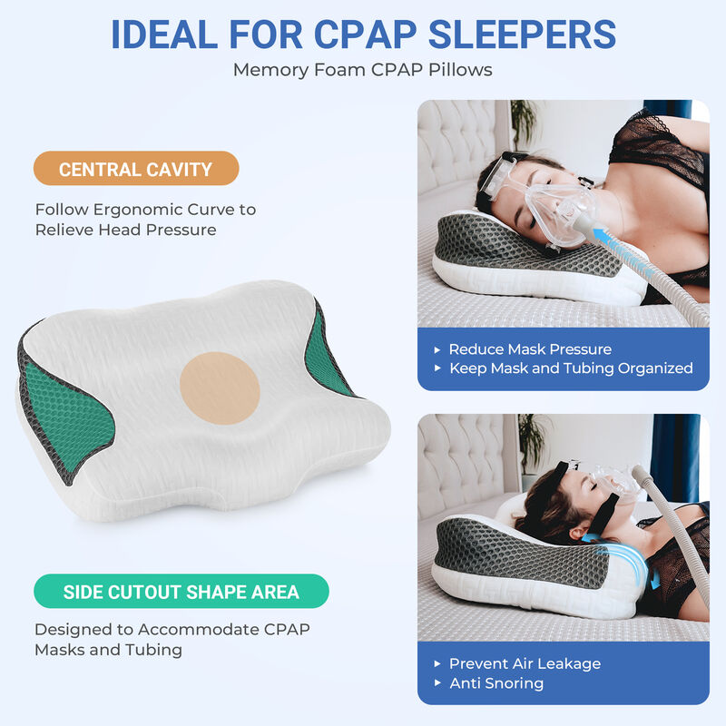 Elviros Cervical Neck CPAP Pillow for Sleeping, Ergonomic Adjustable Height Neck Support Memory Foam Bed Pillow for CPAP Users with Sleep Apnea, Suitable for Side and Back Sleepers