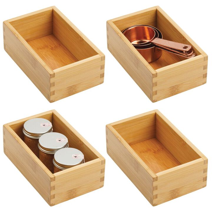 mDesign Wood Bamboo Kitchen Storage Bin Container Crate Box, 4 Pack, Natural/Tan